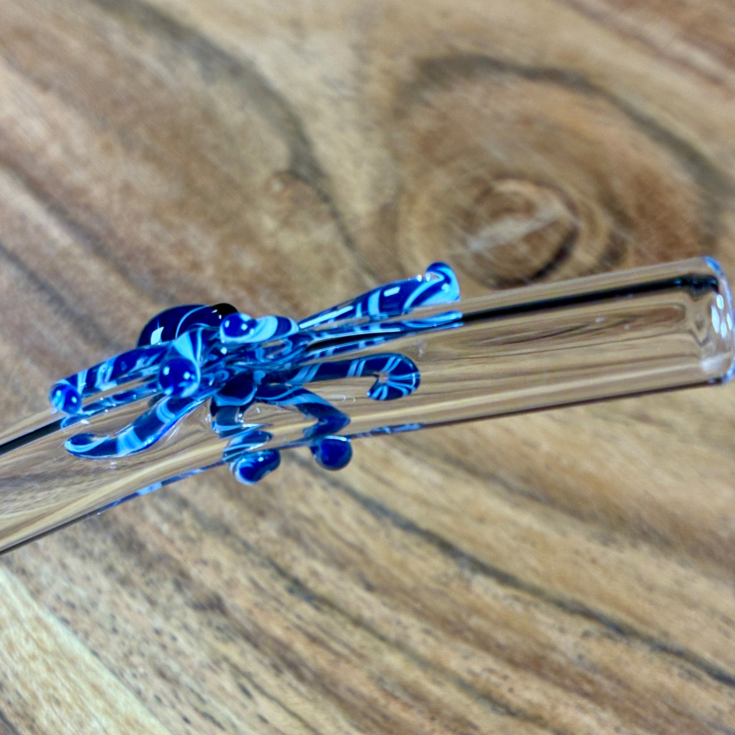 Glass Octopus Straw - Blue & White