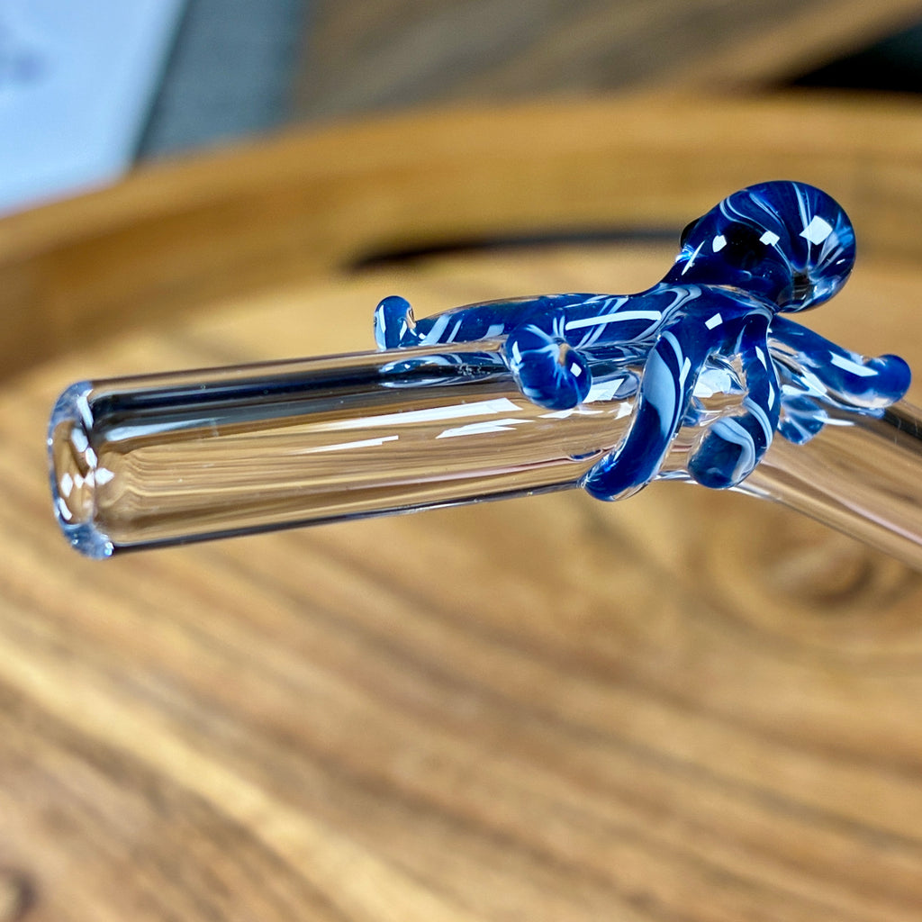Glass Octopus Straw - Blue & White