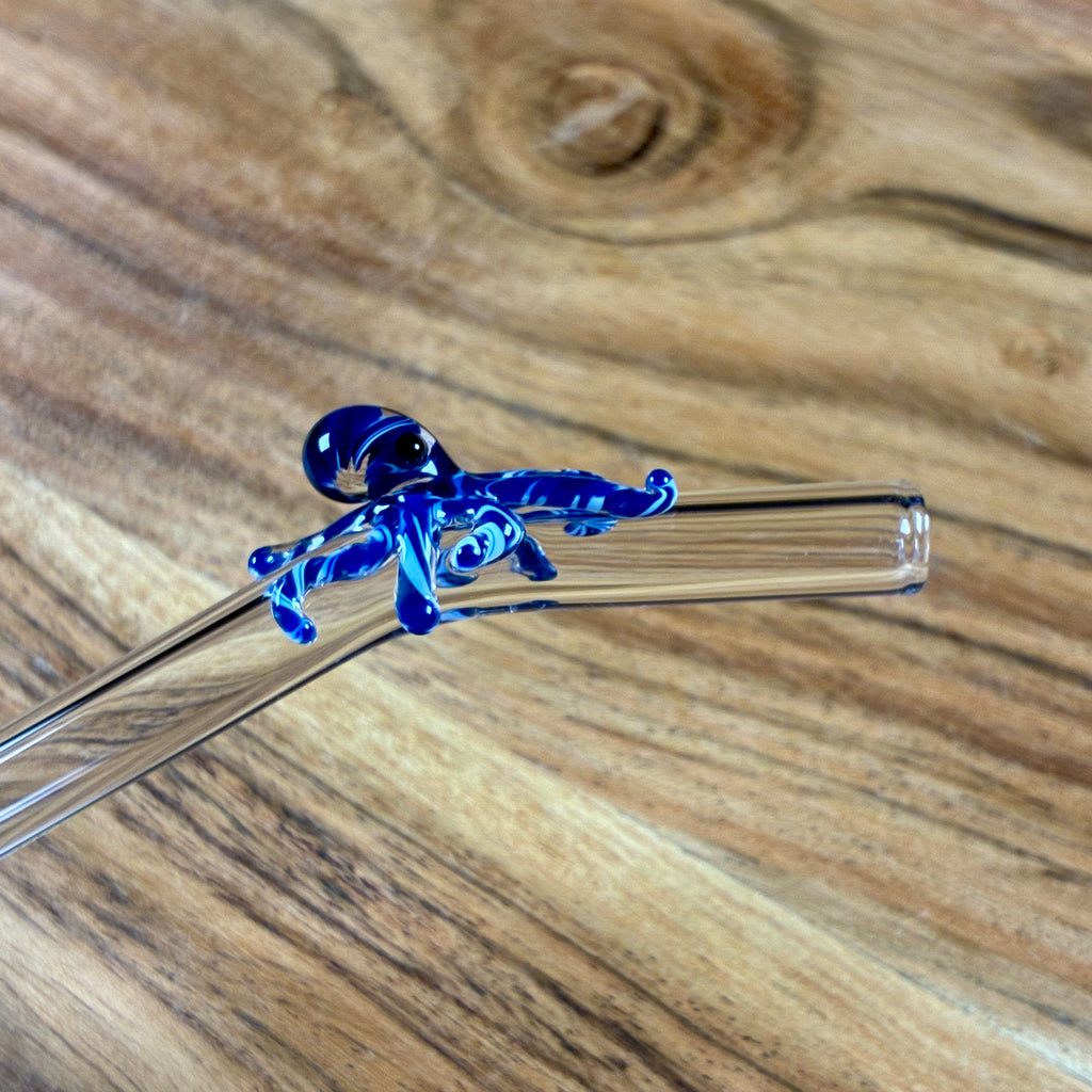 Glass Octopus Straw - Blue & White