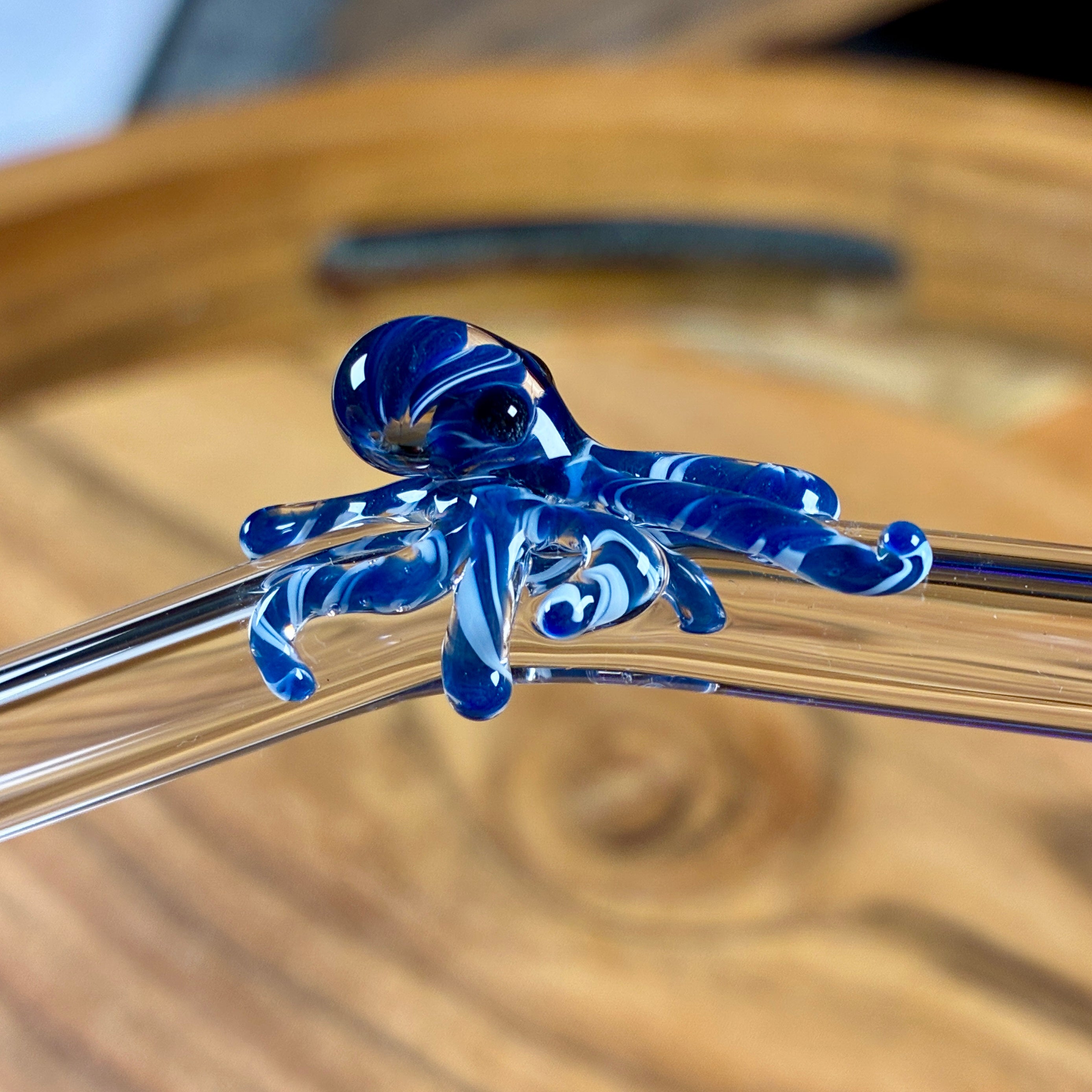 Glass Octopus Straw - Blue & White